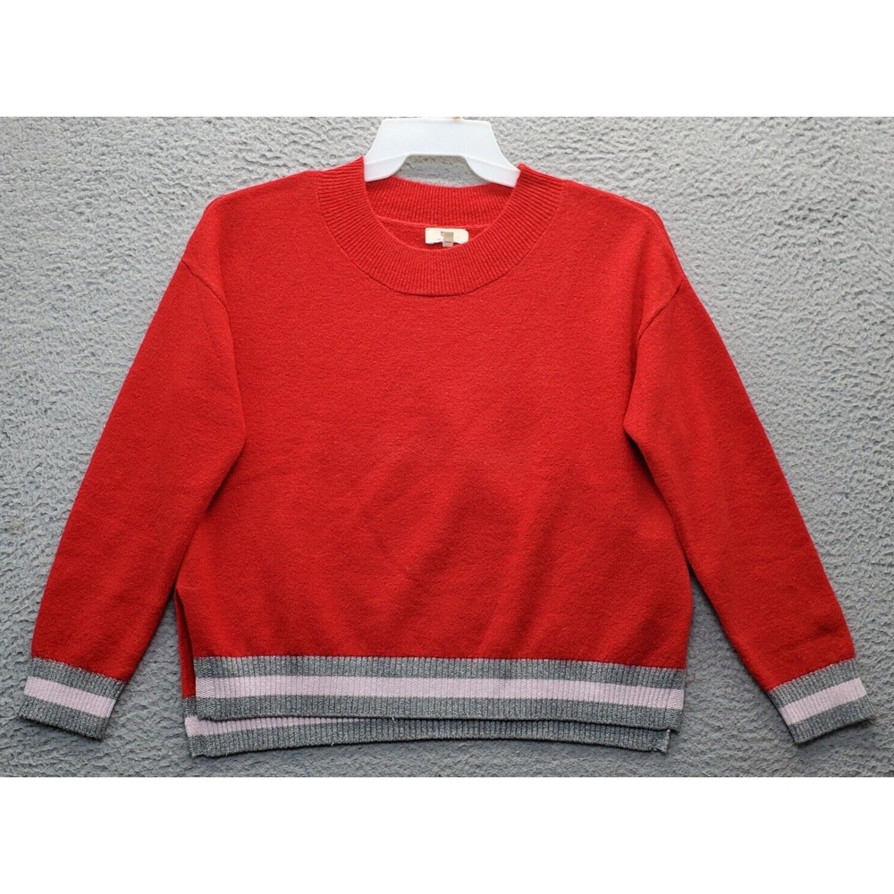 Levis Sweater Womens Small Red Knit Acrylic Long Sleeve Crew‎ Neck Slit Pullover